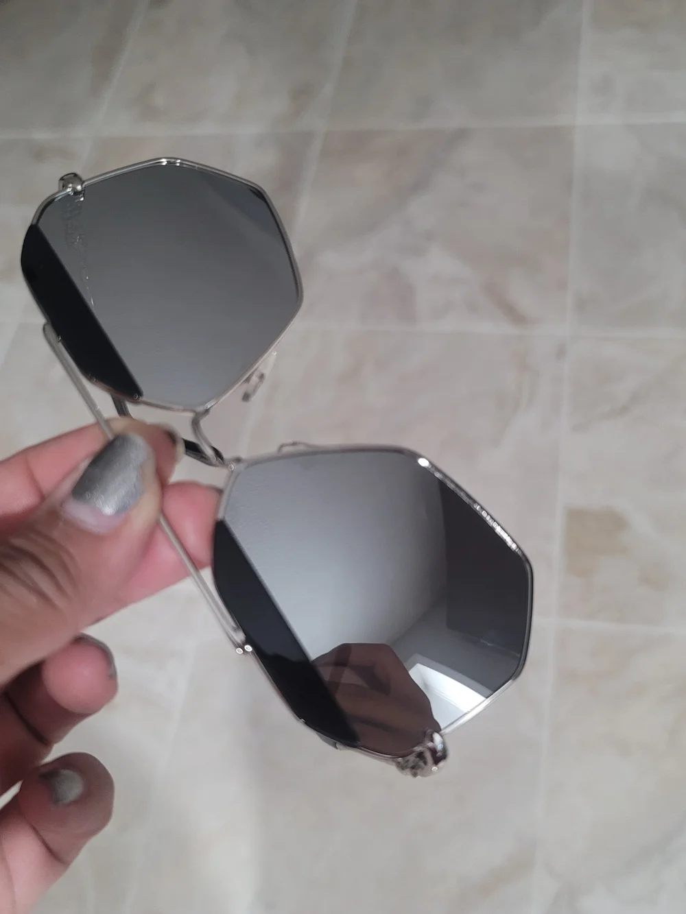 Silver Geometric Aviator Sunglasses